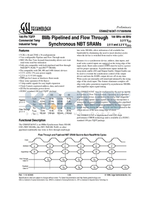 GS880Z18-66 datasheet - 8Mb Pipelined and Flow Through Synchronous NBT SRAMs