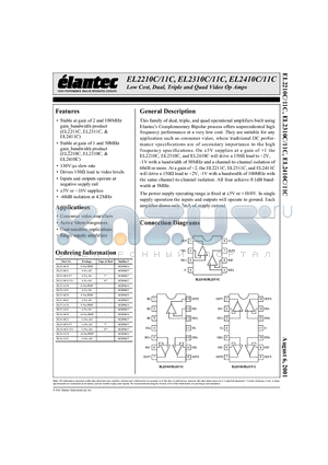 EL2210CN datasheet - Low Cost, Dual, Triple and Quad Video Op Amps