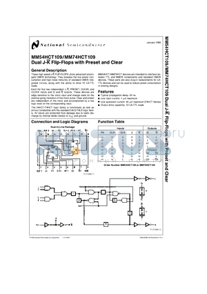 MM54HCT109J datasheet - Dual J-K Flip-Flops with Preset and Clear