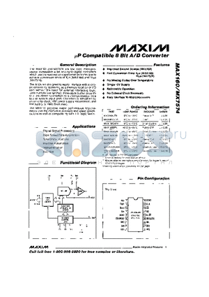 MAX160-MX7574 datasheet - lP Compatible 8 Bit A/D Converter