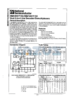 MM54HCT155 datasheet - Dual 2-to-4 Line Decoder/Demultiplexers