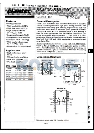 EL2224CM datasheet - Dual 60MHz Unity Gain Stable, Operational Amplifier