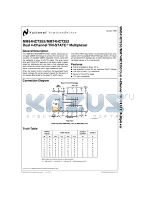 MM54HCT253J datasheet - Dual 4-Channel TRI-STATE-R Multiplexer
