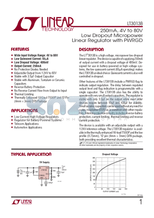 LT3013B datasheet - 250mA, 4V to 80V Low Dropout Micropower Linear Regulator with PWRGD