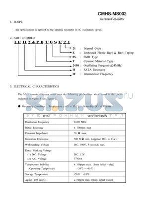 IFH24P0T0SE21 datasheet - Ceramic Resonator