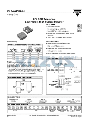 IFLP-4040DZ-01 datasheet - 3 % DCR Tolerance, Low Profile, High Current Inductor