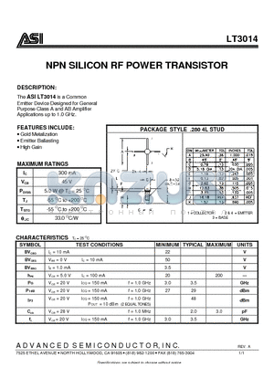 LT3014 datasheet - NPN SILICON RF POWER TRANSISTOR
