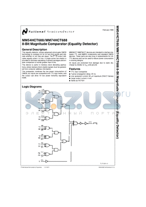 MM54HCT688 datasheet - 8-Bit Magnitude Comparator (Equality Detector)