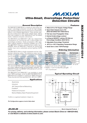MAX16011TA-T datasheet - Ultra-Small, Overvoltage Protection/Detection Circuits