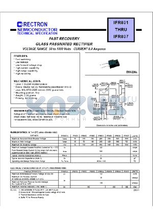 IFR803 datasheet - FAST RECOVERY GLASS PASSIVATED RECTIFIER