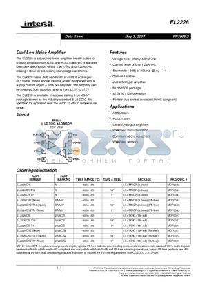 EL2228CSZ datasheet - Dual Low Noise Amplifier