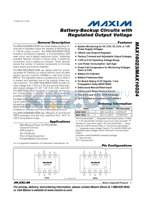 MAX16023 datasheet - Battery-Backup Circuits with Regulated Output Voltage