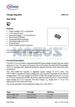 IFX1117MEV datasheet - Voltage Regulator