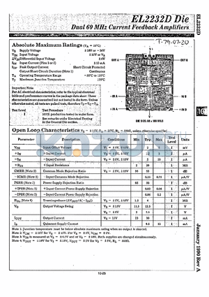 EL2232D datasheet - Dual 60MHz Current Feedback Amplifiers