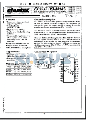 EL2243J/883B datasheet - Dual Fast Single-Supply Decompensated Op Amp