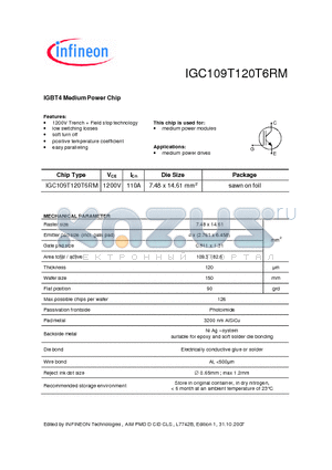 IGC109T120T6RM datasheet - IGBT4 Medium Power Chip