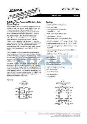 EL2244CS-T7 datasheet - Dual/Quad Low-Power 120MHz Unity-Gain Stable Op Amp