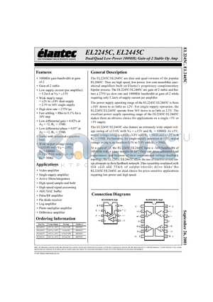 EL2245CN datasheet - Dual/Quad Low-Power 100MHz Gain-of-2 Stable Op Amp