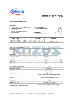 IGC99T120T6RM datasheet - IGBT4 Medium Power Chip