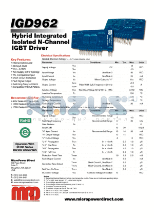 IGD962 datasheet - Hybrid Integrated Isolated N-Channel IGBT Driver