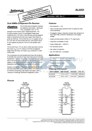 EL2252CM datasheet - Dual 50MHz Comparator/Pin Receiver