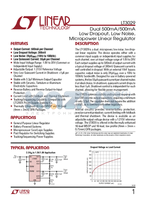 LT3029HMSETR datasheet - Dual 500mA/500mA Low Dropout, Low Noise, Micropower Linear Regulator