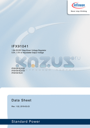 IFX91041EJV50 datasheet - 1.8A DC/DC Step-Down Voltage Regulator 5.0V, 3.3V or Adjustable Output Voltage