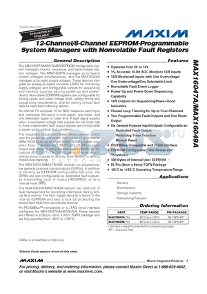 MAX16049ATN+ datasheet - 12-Channel/8-Channel EEPROM-Programmable System Managers with Nonvolatile Fault Registers