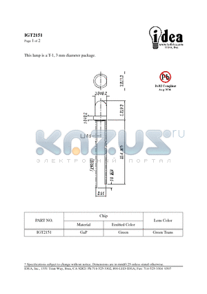 IGT2151 datasheet - T-1, 3 mm diameter package