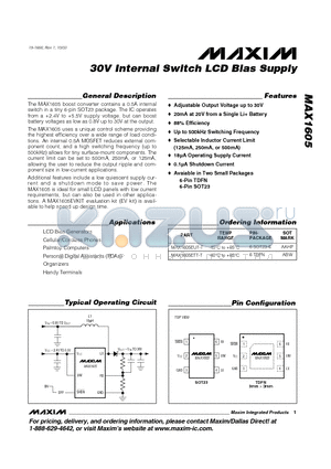 MAX1605 datasheet - 30V Internal Switch LCD Bias Supply