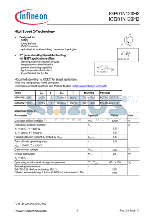 IGP01N120H2 datasheet - HighSpeed 2-Technology