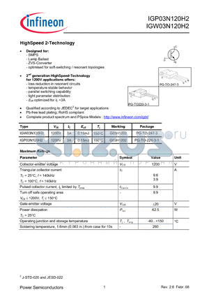 IGP03N120H2_08 datasheet - HighSpeed 2-Technology