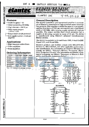 EL2423L/883B datasheet - Quad De-Compensated High Speed Operational Amplifier