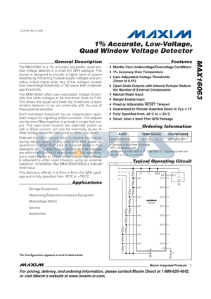 MAX16063 datasheet - 1% Accurate, Low-Voltage, Quad Window Voltage Detector