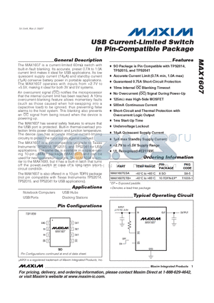 MAX1607ESA datasheet - USB Current-Limited Switch in Pin-Compatible Package