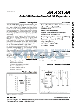 MAX1608-MAX1609 datasheet - Octal SMBus-to-Parallel I/O Expanders