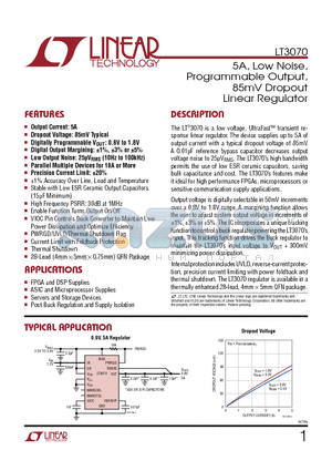 LT3070EUFDPBF datasheet - 5A, Low Noise, Programmable Output, 85mV Dropout Linear Regulator