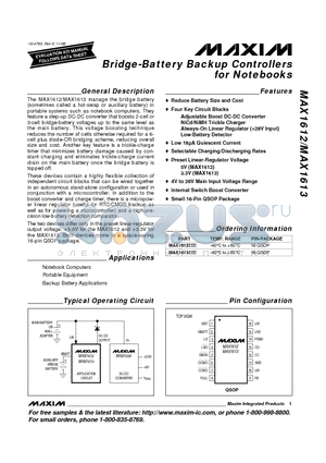 MAX1612EEE datasheet - Bridge-Battery Backup Controllers for Notebooks