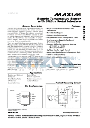 MAX1618MUB datasheet - Remote Temperature Sensor with SMBus Serial Interface