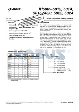 IH5010CPD datasheet - Virtual Ground Analog Switch