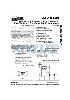 MAX1627 datasheet - 5V/3.3V or Adjustable, 100% Duty-Cycle, High-Efficiency, Step-Down DC-DC Controllers