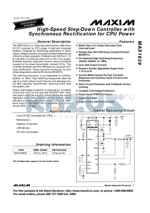 MAX1639ESE datasheet - High-Speed Step-Down Controller with Synchronous Rectification for CPU Power