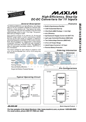 MAX1643EUA-T datasheet - High-Efficiency, Step-Up DC-DC Converters for 1V Inputs