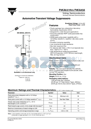 P4KA11 datasheet - Automotive Transient Voltage Suppressors