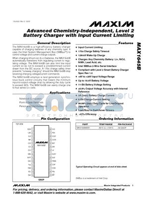 MAX1645B datasheet - Advanced Chemistry-Independent, Level 2 Battery Charger with Input Current Limiting
