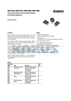 HDSP-782 datasheet - Glass/Ceramic Numeric and Hexadecimal Displays for Industrial Applications