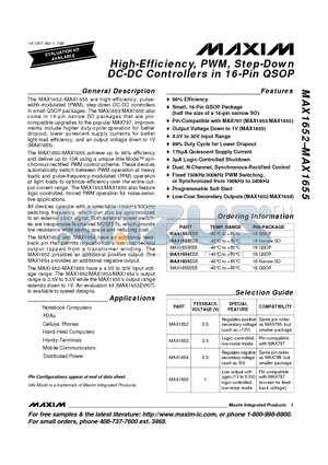 MAX1652 datasheet - High-Efficiency, PWM, Step-Down DC-DC Controllers in 16-Pin QSOP