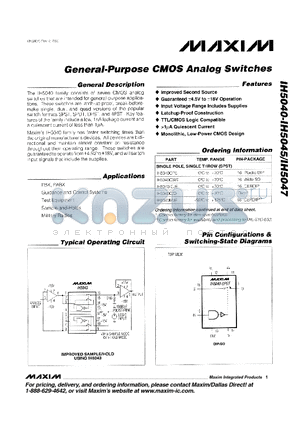 IH5045CPE datasheet - General-Purpose CMOS Analog Switches