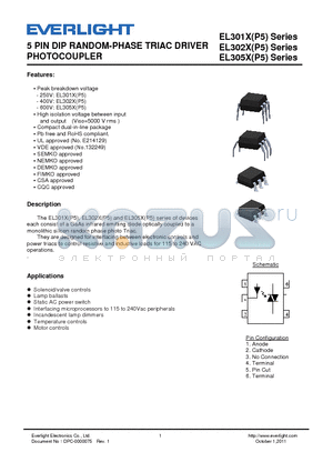 EL3010 datasheet - 6 PIN DIP RANDOM-PHASE TRIAC DRIVER PHOTOCOUPLER