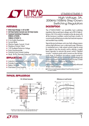 LT3430 datasheet - High Voltage, 3A,200kHz/100kHz Step-Down Switching Regulators